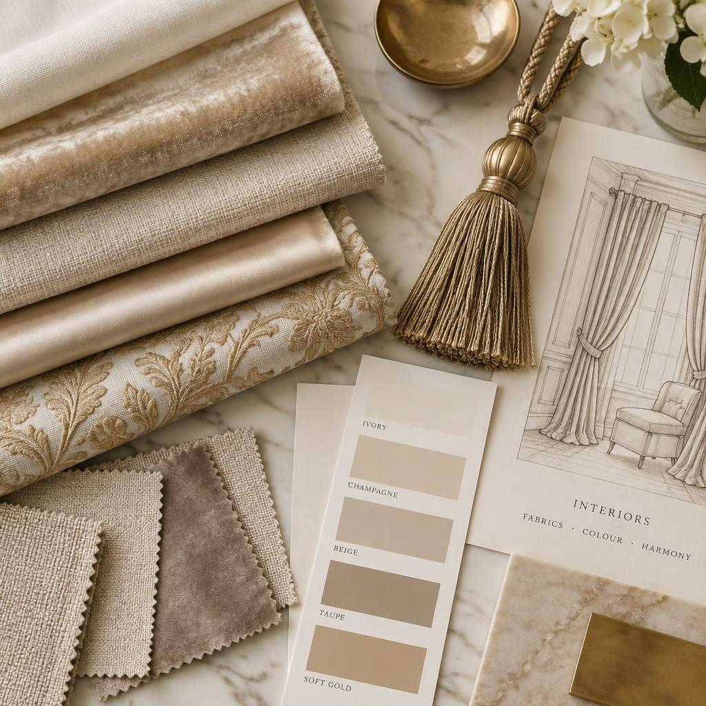 Curated curtain fabrics and colour cards